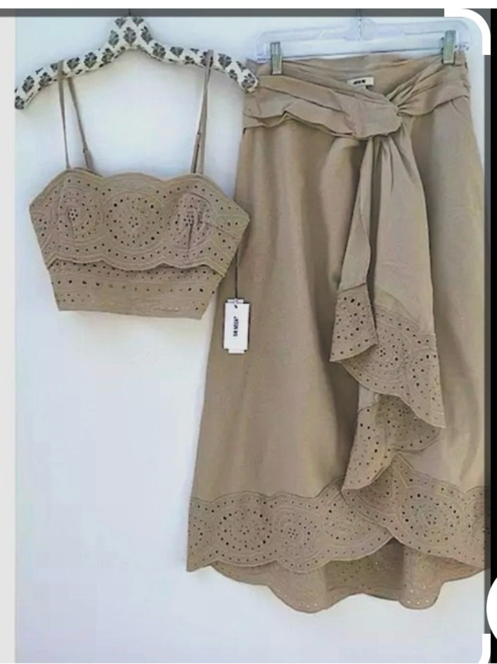 Jason wu sz 6 Eyelet Wrap Midi Skirt - and top set beige